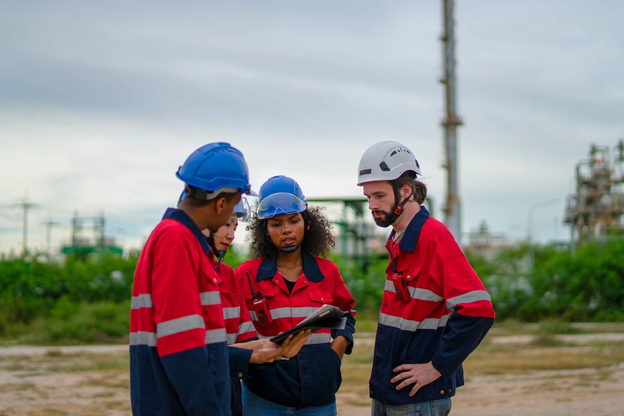 Engineering team conducting an on-site assessment at an industrial facility