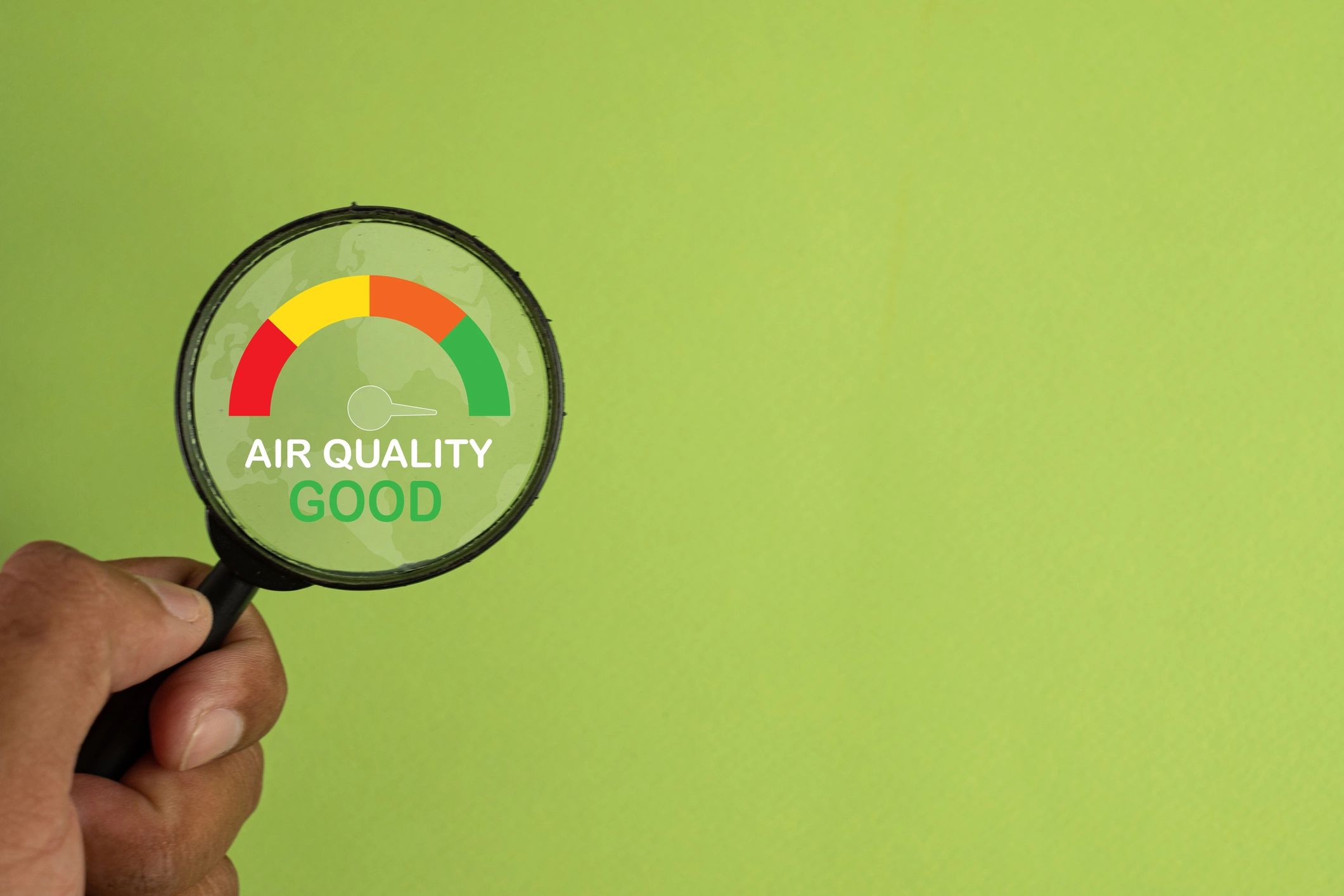 Air quality index meter representing monitoring and verification
